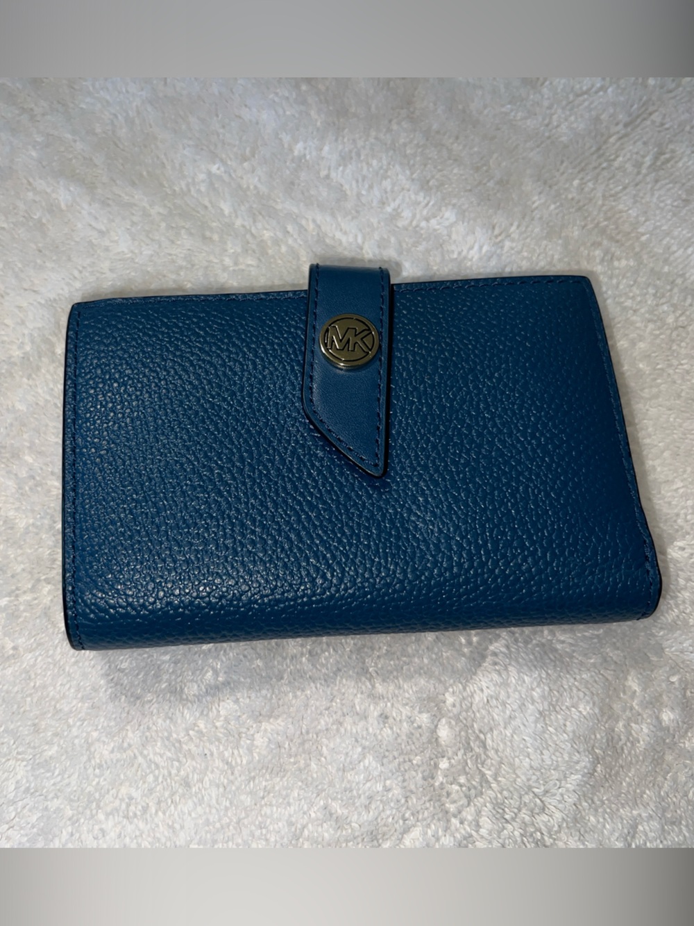 Michael Kors Blue Pebbled Leather Card Holder with MK Snap